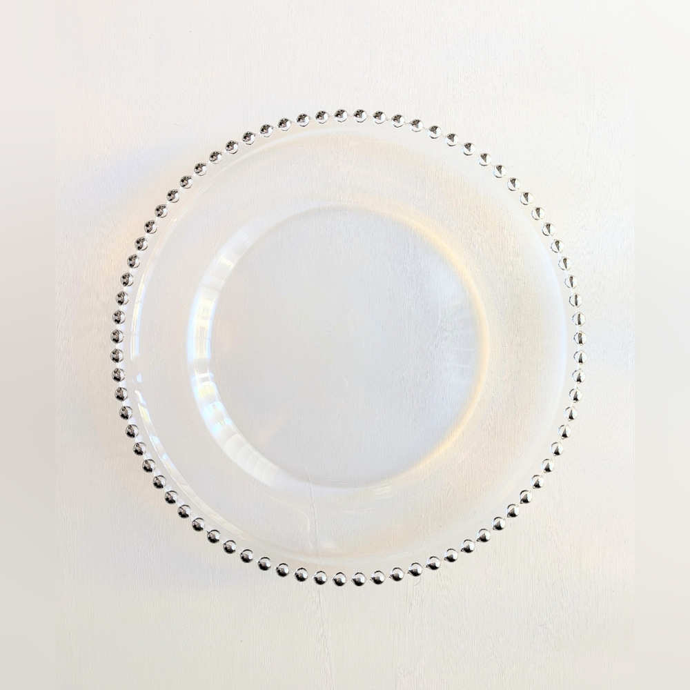 Silver Beaded Rim Glass Charger Plates Set Of 2